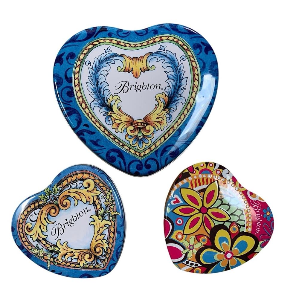 BRIGHTON Lot of 3 Decorative Heart Tins For Jewelry Watches Necklaces
